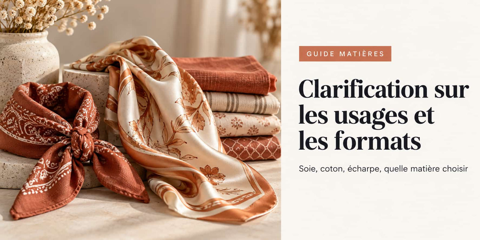 Clarification sur les usages et les formats (soie, coton, écharpe).
