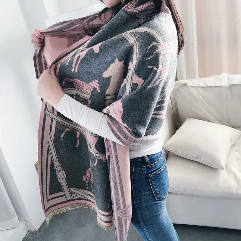 Châle Femme Hiver Imprimé Cheval