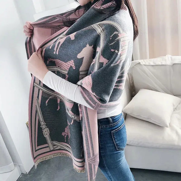 Châle Femme Hiver Imprimé Cheval