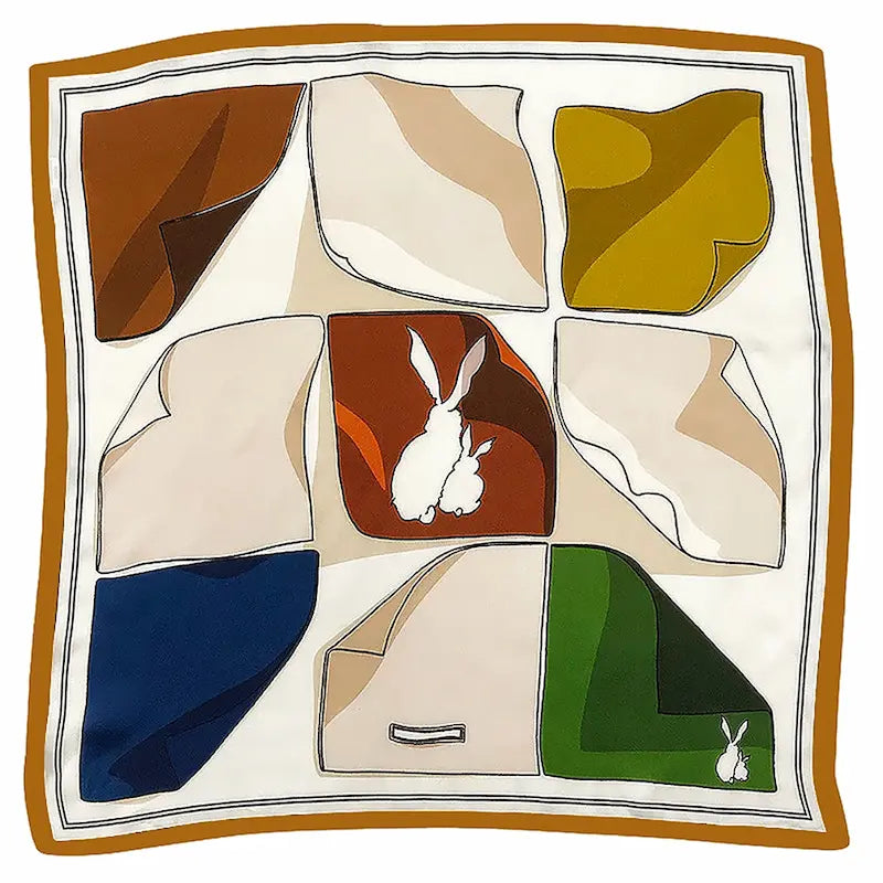 Foulard carré soie Patchwork Lapin Artistique