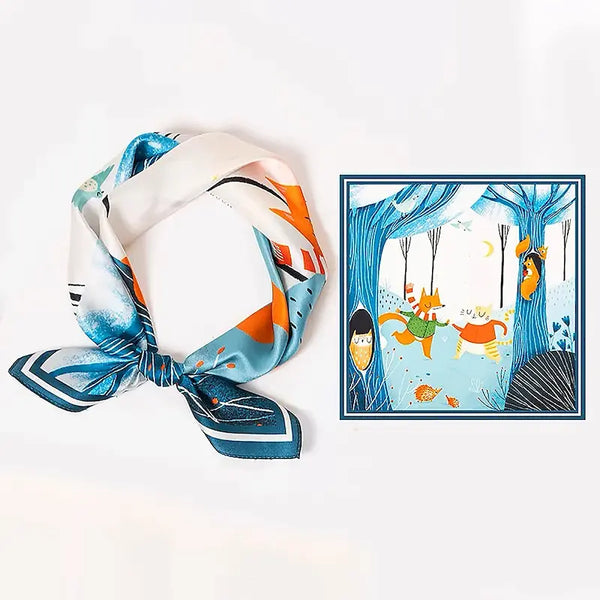 Foulard carré soie Éclat marin orange & bleu