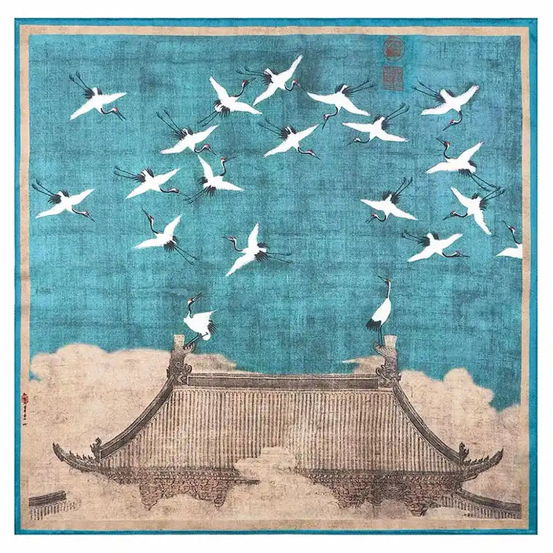 Foulard carré soie Poésie Japonaise Grues