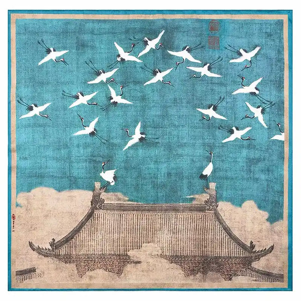 Foulard carré soie Poésie Japonaise Grues