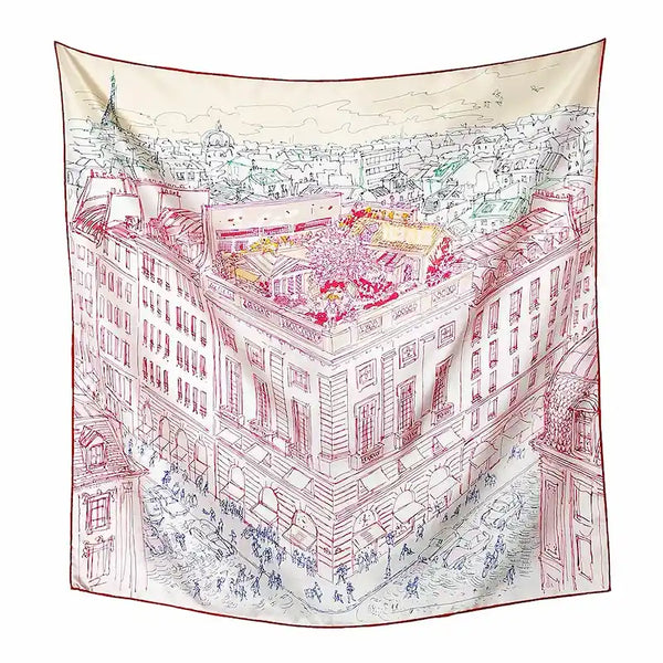 Foulard carré soie Paris Rétro