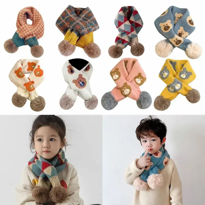 Écharpe enfant polaire animaux mignons pompons