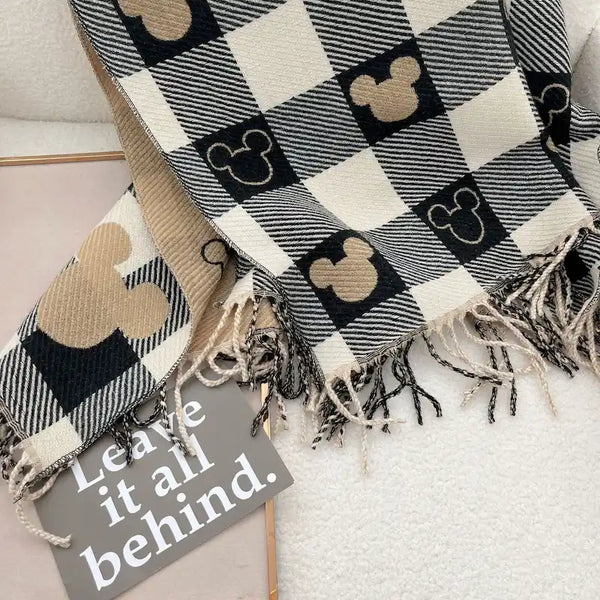 Écharpe longue hiver femme Mickey a carreaux