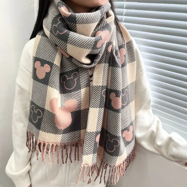 Écharpe longue hiver femme Mickey a carreaux