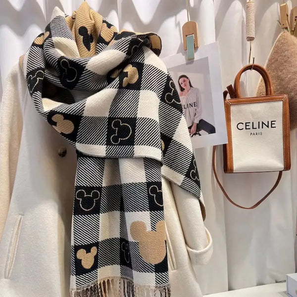 Écharpe longue hiver femme Mickey a carreaux