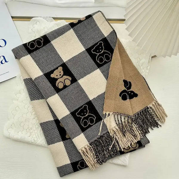 Écharpe longue hiver femme Mickey a carreaux