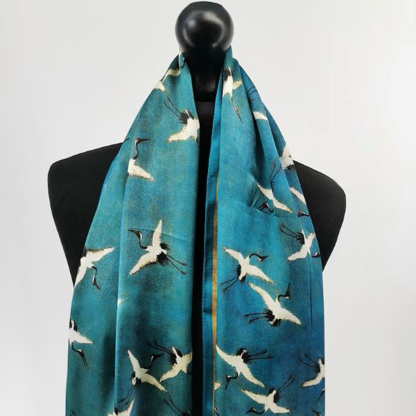 Foulard carré soie Poésie Japonaise Grues