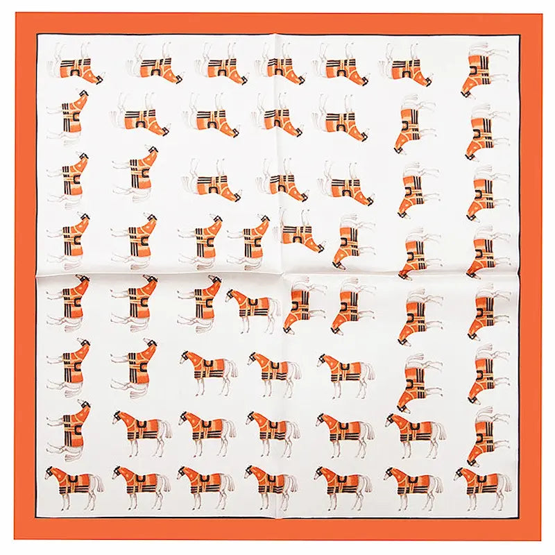 Foulard carré soie Parade équestre orange