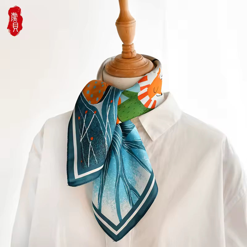 Foulard carré soie Éclat marin orange & bleu - Capella